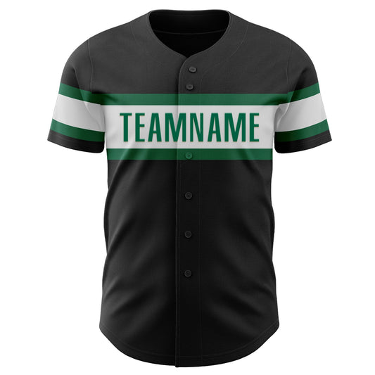 Custom Black White-Kelly Green Authentic Baseball Jersey - Sky-Custom