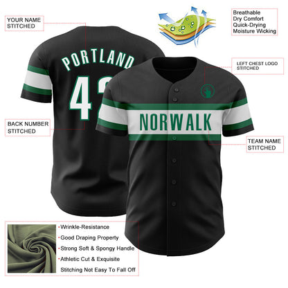 Custom Black White-Kelly Green Authentic Baseball Jersey - Sky-Custom