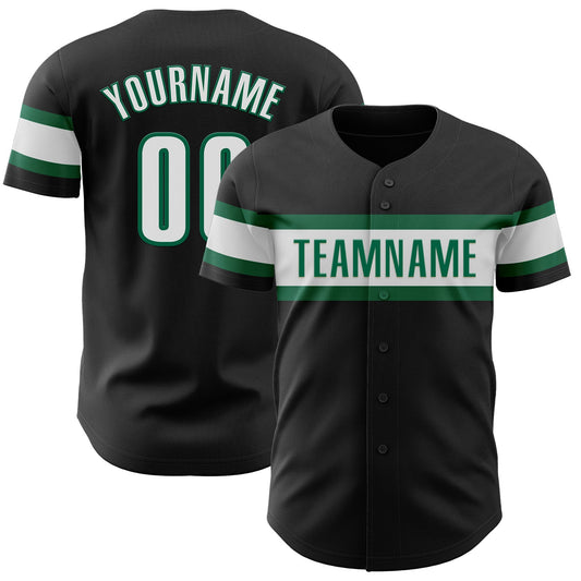 Custom Black White-Kelly Green Authentic Baseball Jersey - Sky-Custom
