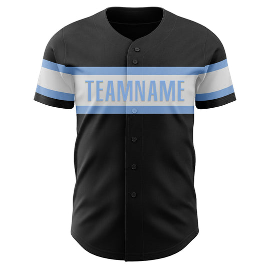 Custom Black White-Light Blue Authentic Baseball Jersey - Sky-Custom
