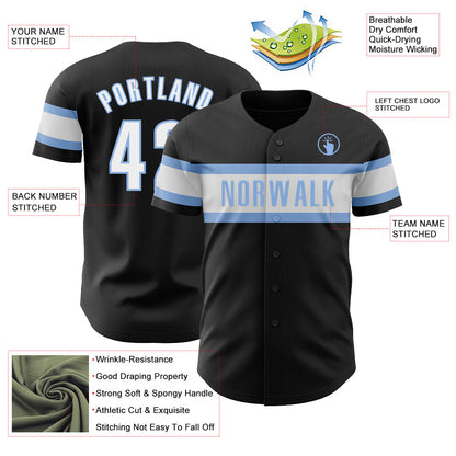 Custom Black White-Light Blue Authentic Baseball Jersey - Sky-Custom