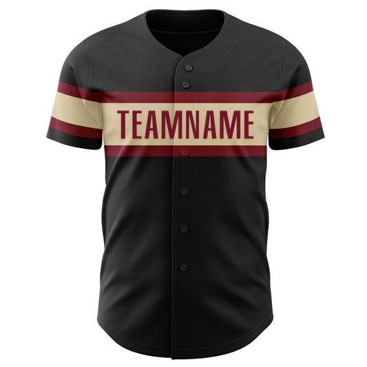 Custom Black Crimson-Cream Authentic Baseball Jersey - Sky-Custom