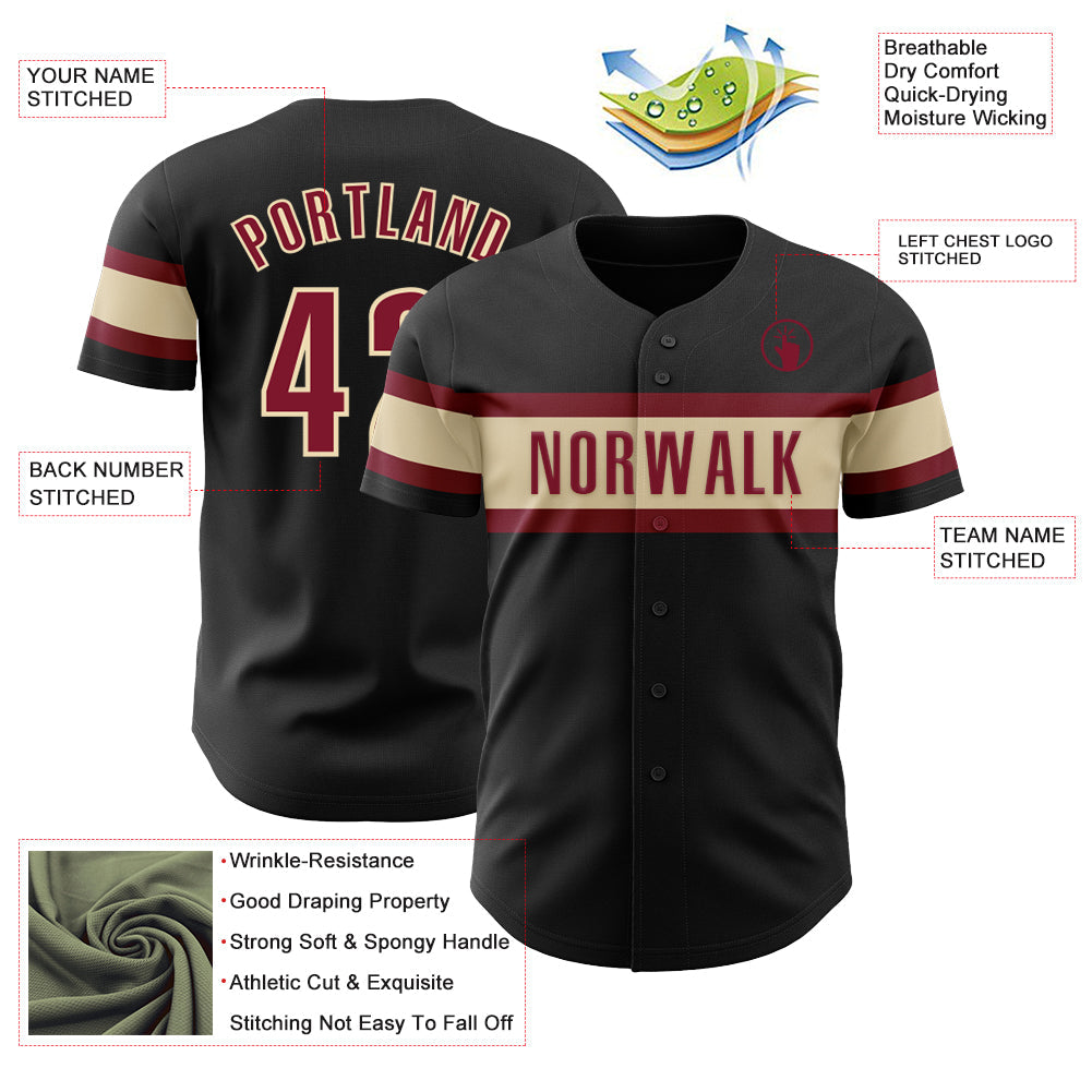 Custom Black Crimson-Cream Authentic Baseball Jersey - Sky-Custom