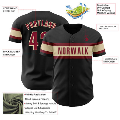 Custom Black Crimson-Cream Authentic Baseball Jersey - Sky-Custom