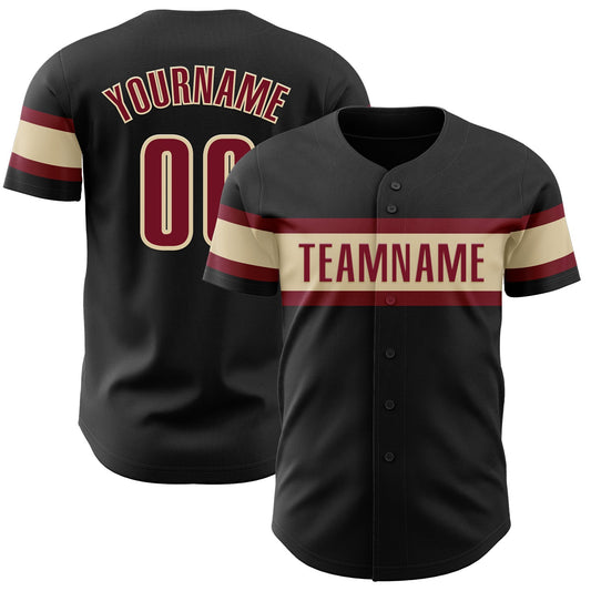 Custom Black Crimson-Cream Authentic Baseball Jersey - Sky-Custom