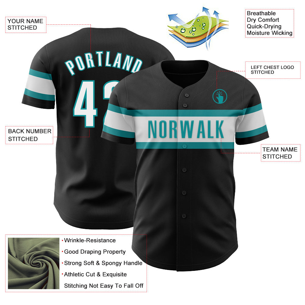 Custom Black White-Teal Authentic Baseball Jersey - Sky-Custom
