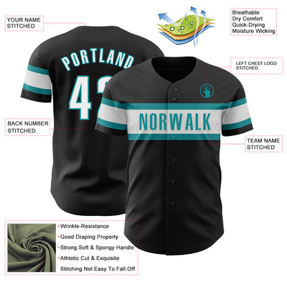 Custom Black White-Teal Authentic Baseball Jersey - Sky-Custom