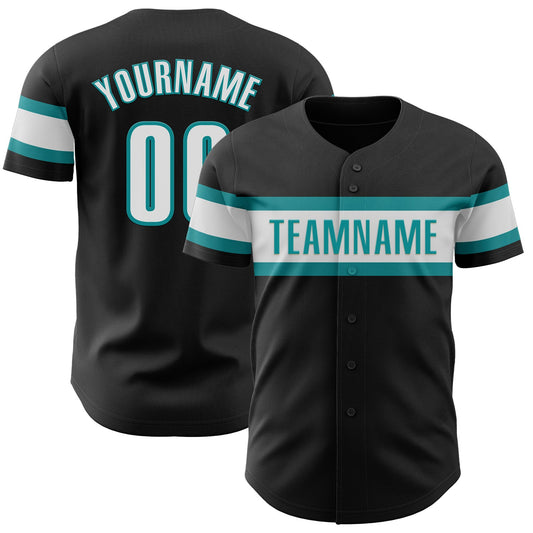 Custom Black White-Teal Authentic Baseball Jersey - Sky-Custom