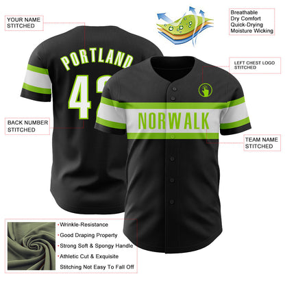Custom Black White-Neon Green Authentic Baseball Jersey - Sky-Custom