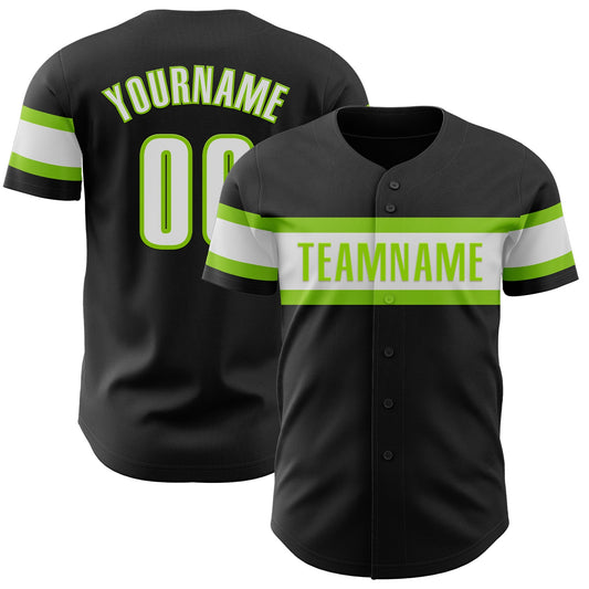 Custom Black White-Neon Green Authentic Baseball Jersey - Sky-Custom