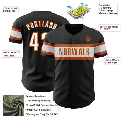 Custom Black White-Texas Orange Authentic Baseball Jersey - Sky-Custom