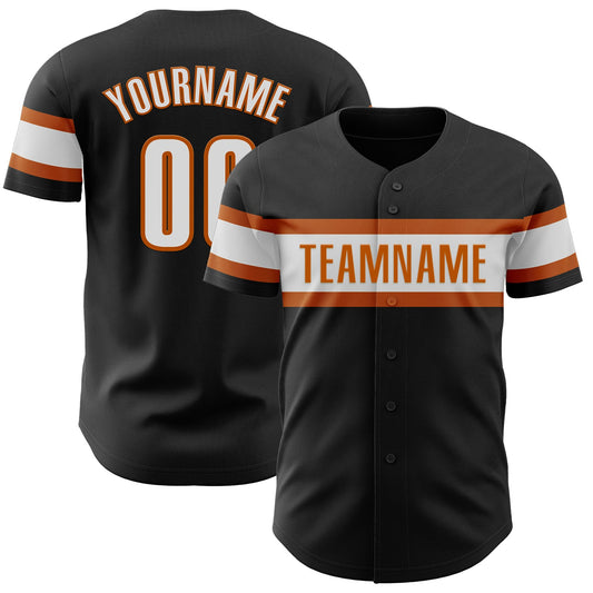 Custom Black White-Texas Orange Authentic Baseball Jersey - Sky-Custom