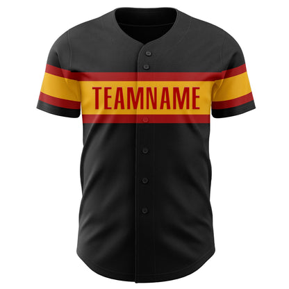 Custom Black Red-Gold Authentic Baseball Jersey - Sky-Custom
