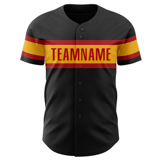 Custom Black Red-Gold Authentic Baseball Jersey - Sky-Custom