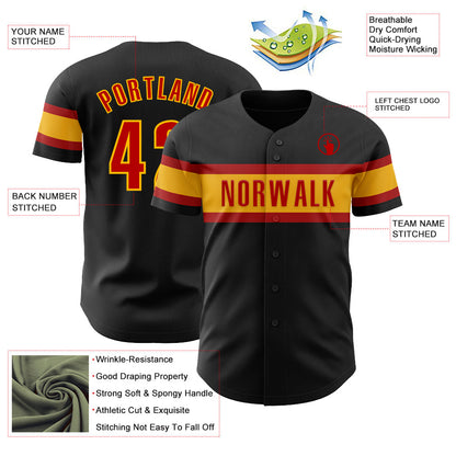Custom Black Red-Gold Authentic Baseball Jersey - Sky-Custom
