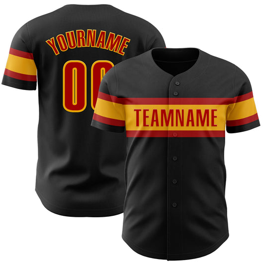 Custom Black Red-Gold Authentic Baseball Jersey - Sky-Custom