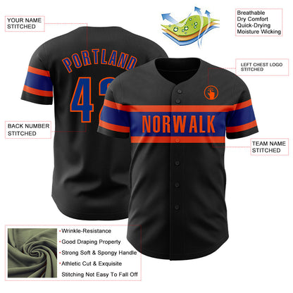 Custom Black Royal-Orange Authentic Baseball Jersey - Sky-Custom