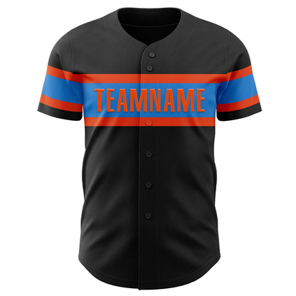 Custom Black Electric Blue-Orange Authentic Baseball Jersey - Sky-Custom