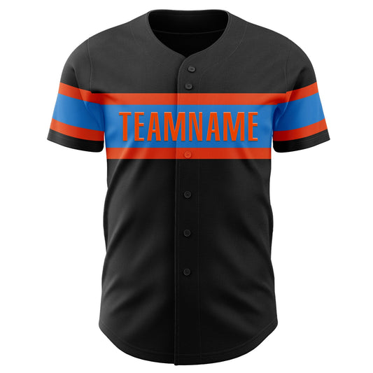 Custom Black Electric Blue-Orange Authentic Baseball Jersey - Sky-Custom
