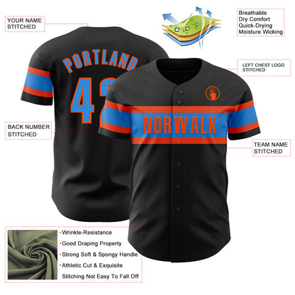 Custom Black Electric Blue-Orange Authentic Baseball Jersey - Sky-Custom
