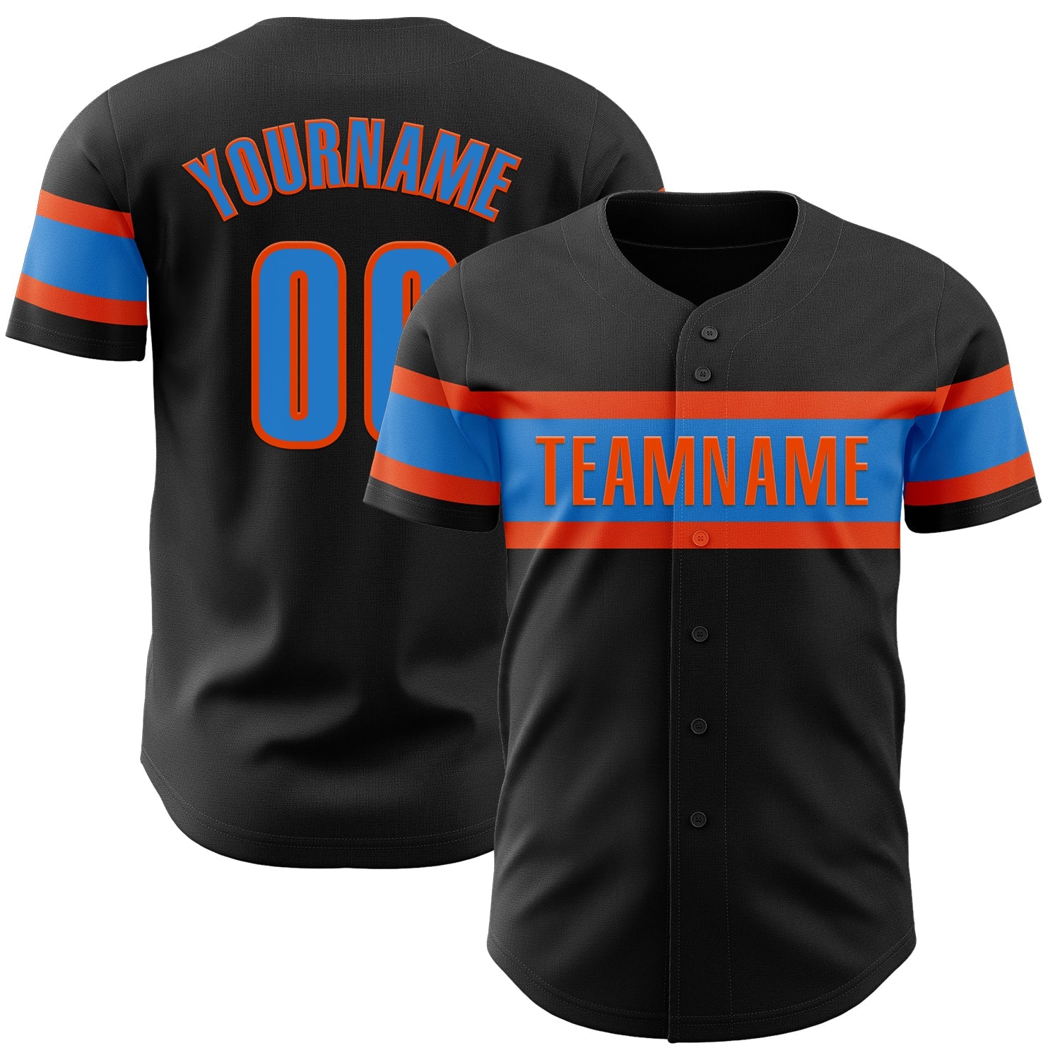 Custom Black Electric Blue-Orange Authentic Baseball Jersey - Sky-Custom
