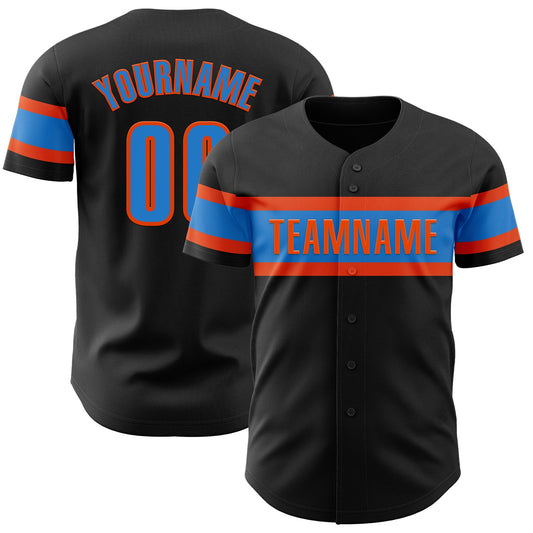 Custom Black Electric Blue-Orange Authentic Baseball Jersey - Sky-Custom