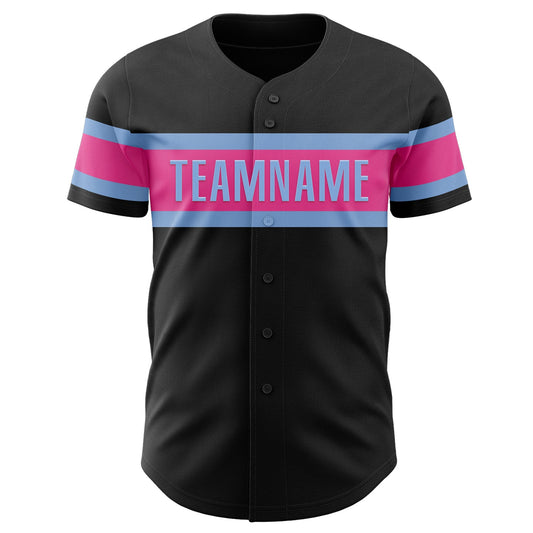 Custom Black Pink-Light Blue Authentic Baseball Jersey - Sky-Custom