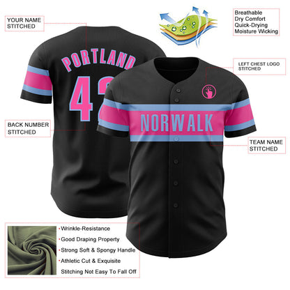 Custom Black Pink-Light Blue Authentic Baseball Jersey - Sky-Custom