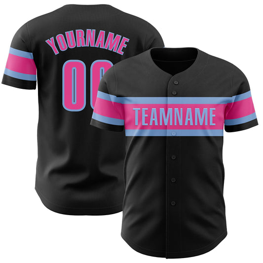 Custom Black Pink-Light Blue Authentic Baseball Jersey - Sky-Custom