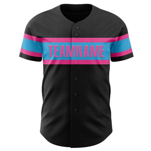 Custom Black Sky Blue-Pink Authentic Baseball Jersey - Sky-Custom