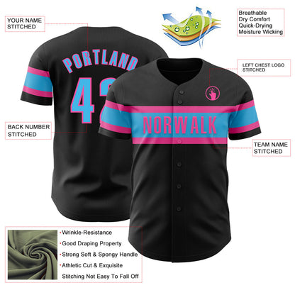 Custom Black Sky Blue-Pink Authentic Baseball Jersey - Sky-Custom