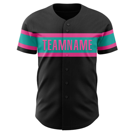 Custom Black Aqua-Pink Authentic Baseball Jersey - Sky-Custom