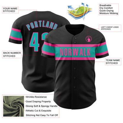 Custom Black Aqua-Pink Authentic Baseball Jersey - Sky-Custom