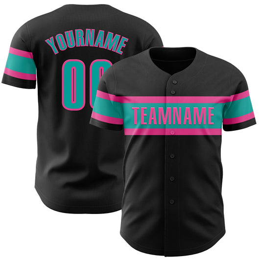 Custom Black Aqua-Pink Authentic Baseball Jersey - Sky-Custom