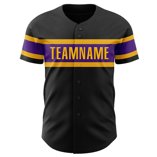 Custom Black Purple-Gold Authentic Baseball Jersey - Sky-Custom