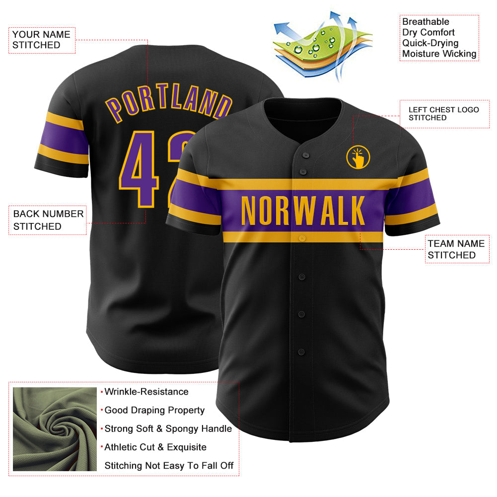 Custom Black Purple-Gold Authentic Baseball Jersey - Sky-Custom