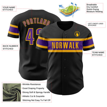 Custom Black Purple-Gold Authentic Baseball Jersey - Sky-Custom