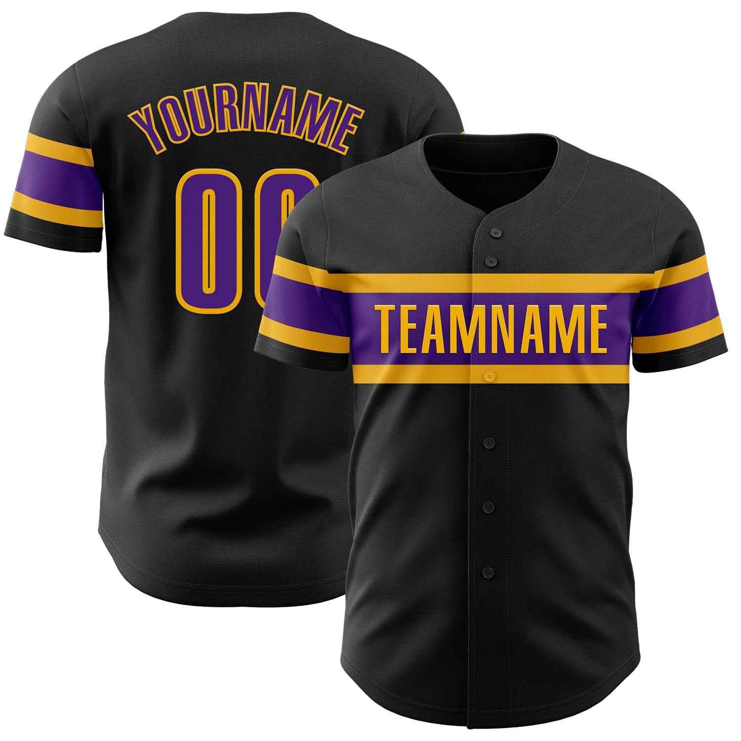 Custom Black Purple-Gold Authentic Baseball Jersey - Sky-Custom