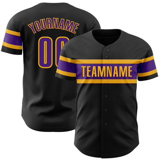 Custom Black Purple-Gold Authentic Baseball Jersey - Sky-Custom