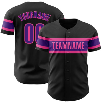 Custom Black Purple-Pink Authentic Baseball Jersey - Sky-Custom