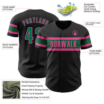Custom Black Kelly Green-Pink Authentic Baseball Jersey - Sky-Custom