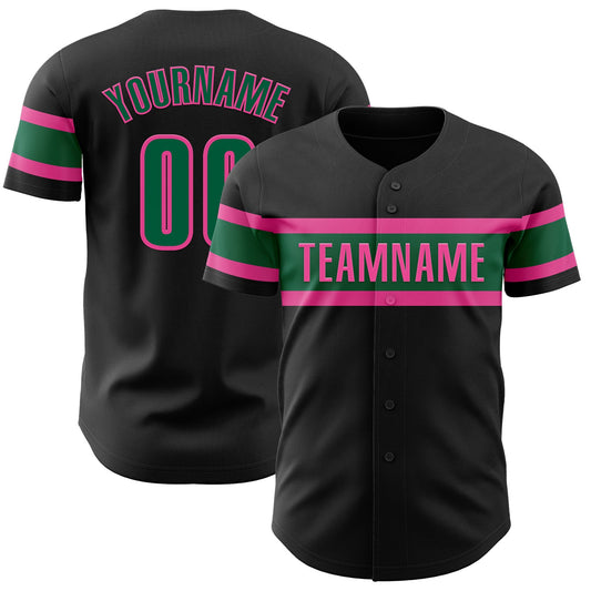 Custom Black Kelly Green-Pink Authentic Baseball Jersey - Sky-Custom