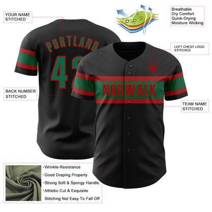 Custom Black Kelly Green-Red Authentic Baseball Jersey - Sky-Custom