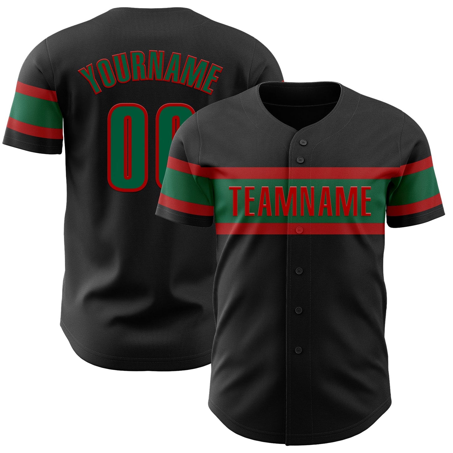 Custom Black Kelly Green-Red Authentic Baseball Jersey - Sky-Custom