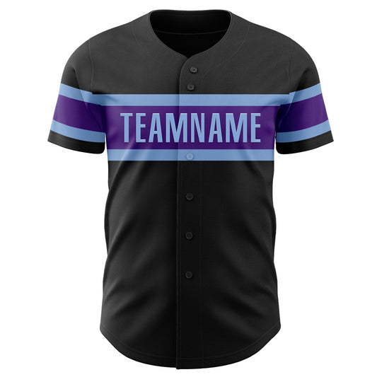 Custom Black Purple-Light Blue Authentic Baseball Jersey - Sky-Custom