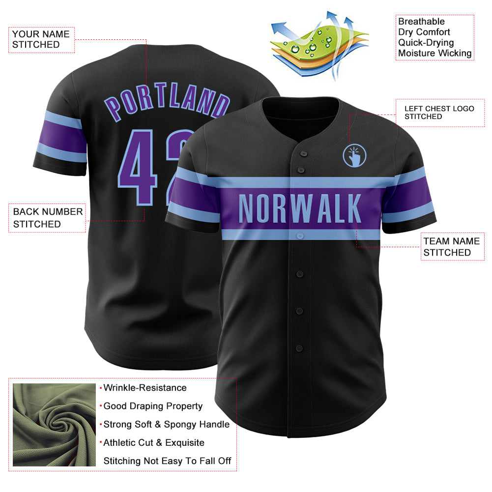 Custom Black Purple-Light Blue Authentic Baseball Jersey - Sky-Custom