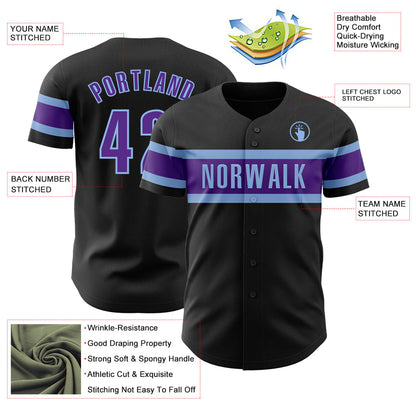 Custom Black Purple-Light Blue Authentic Baseball Jersey - Sky-Custom