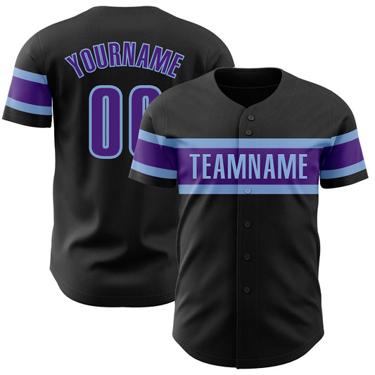 Custom Black Purple-Light Blue Authentic Baseball Jersey - Sky-Custom