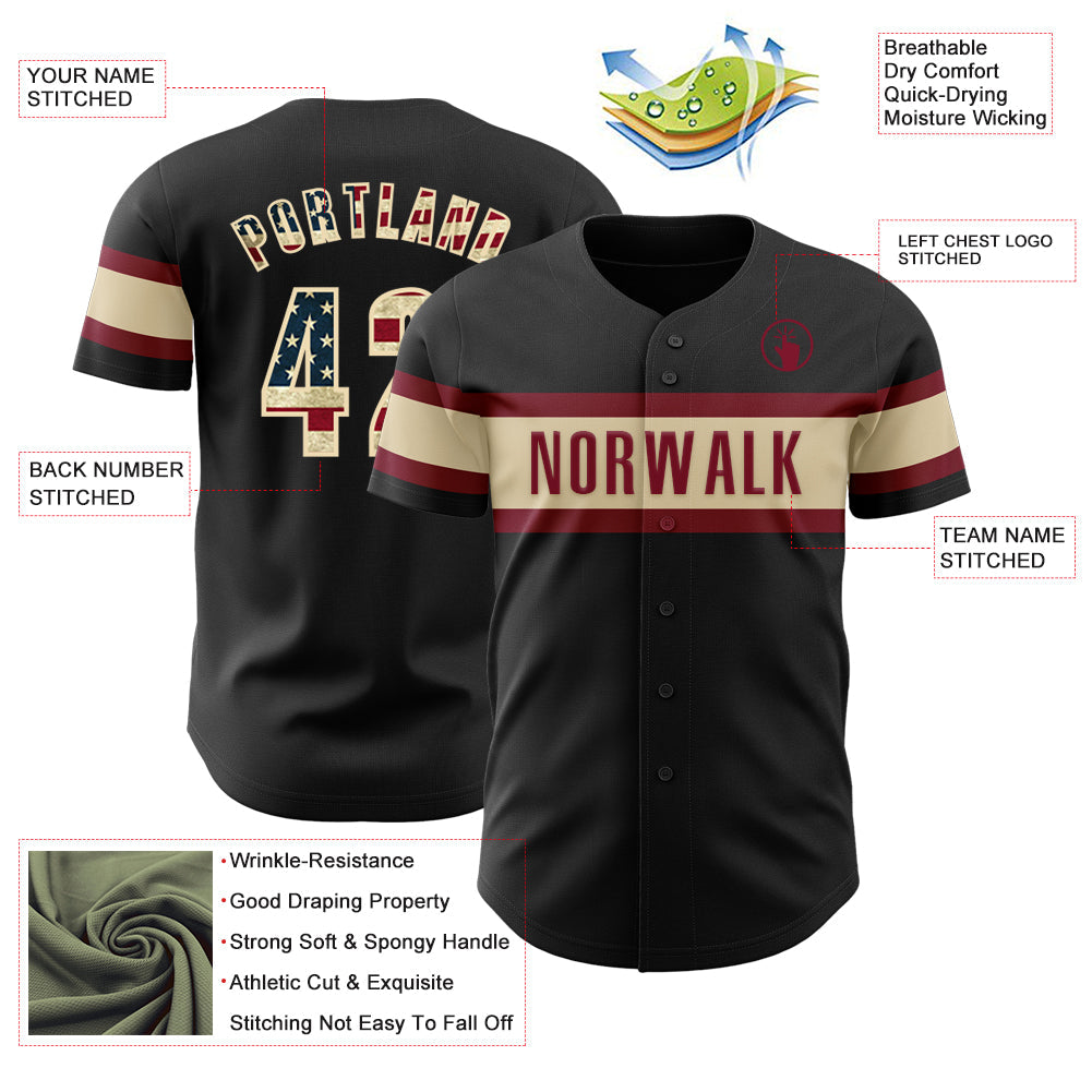Custom Black Vintage USA Flag Cream-Crimson Authentic Baseball Jersey - Sky-Custom