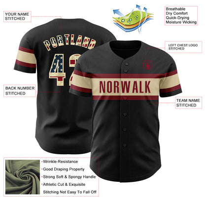 Custom Black Vintage USA Flag Cream-Crimson Authentic Baseball Jersey - Sky-Custom